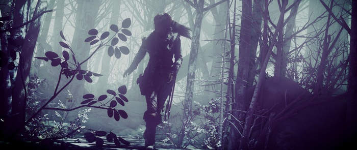 Lara Croft from Rise of the Tomb Raider in a forest