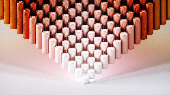 Rows of metallic cylinders in a V-shape