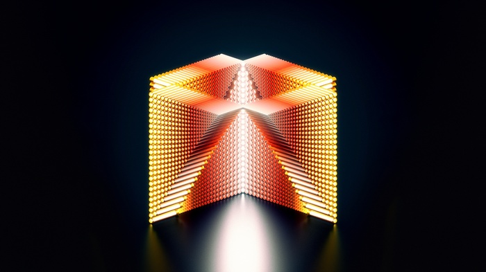 Abstract geometric metal design with glowing lights