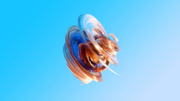 Abstract blue and gold swirling glass form