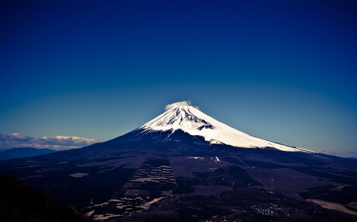 Mount Fuji with snow and blue sky