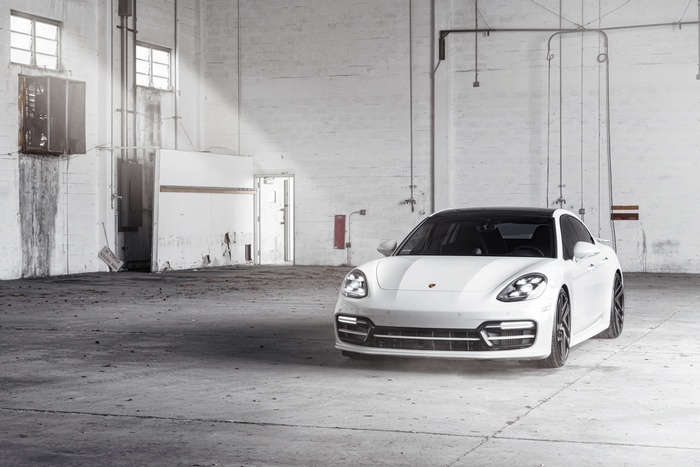 White Porsche Panamera with Rotiform wheels