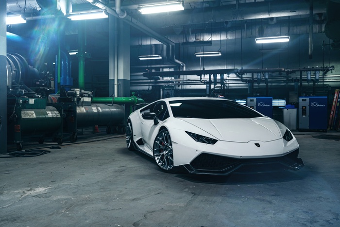 White Lamborghini Huracan in garage 4K
