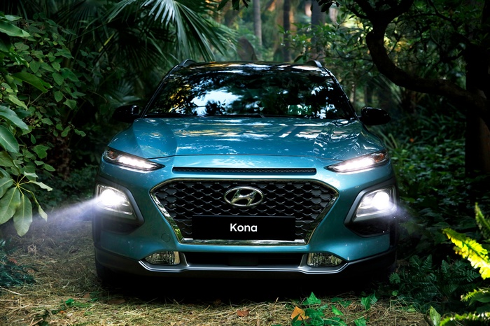 Hyundai Kona in a forest