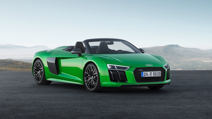 Green Audi R8 Spyder V10 Plus 2017 4K
