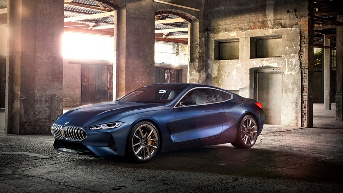 BMW Concept 8 Series car in an abandoned building