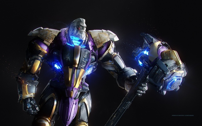 Reinhardt from Overwatch holding a hammer