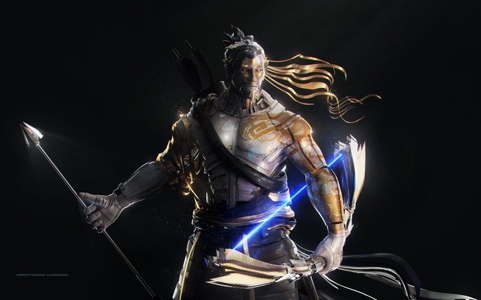 Hanzo from Overwatch holding a bow and arrow