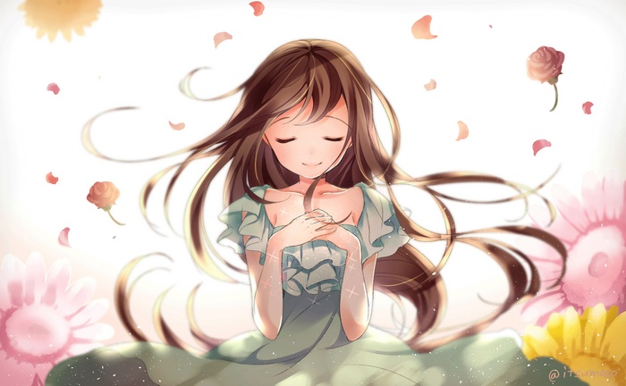 Anime girl with flowers