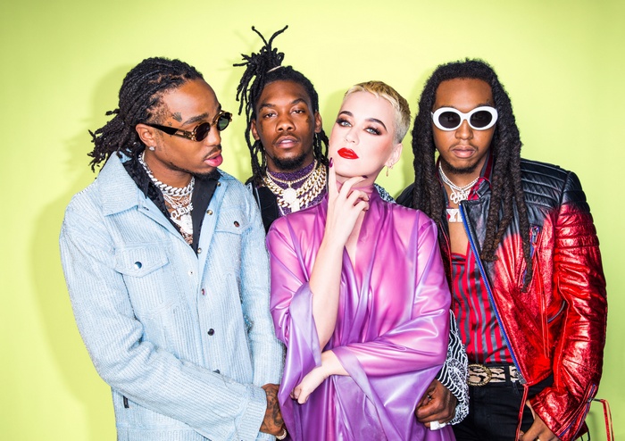 Katy Perry and Migos pose for a photo