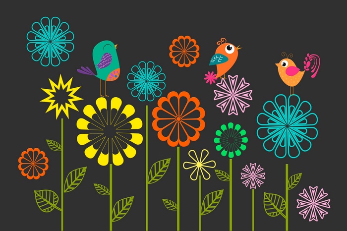 Colorful birds and flowers illustration