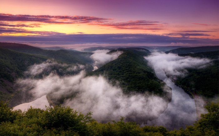 Misty River Valley at Sunrise