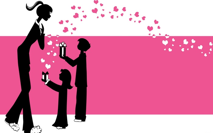 Mother and Children Giving Gifts