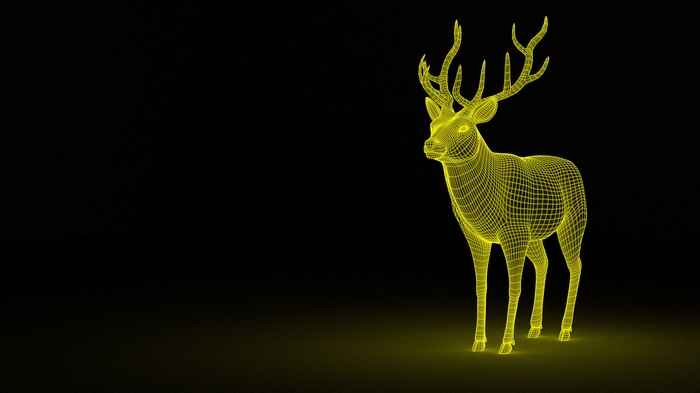 Yellow wireframe deer in 4K