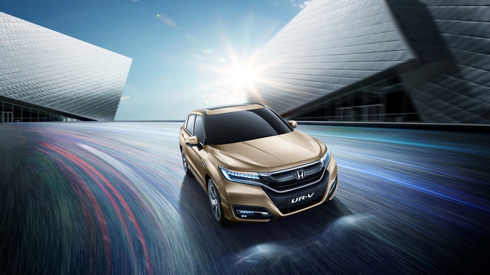 4K Honda UR-V driving on a futuristic road