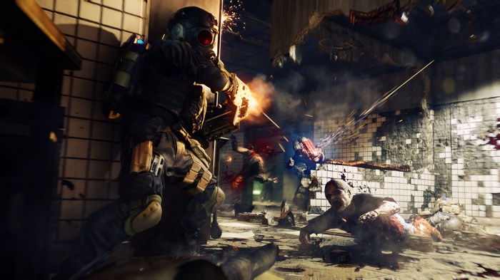 Soldier fighting zombies in Umbrella Corps