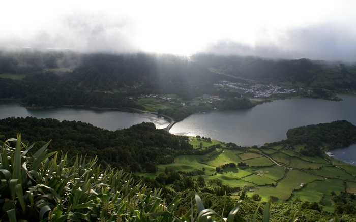 View of Sete Cidades lakes and village from viewpoint