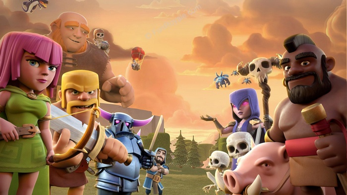 Clash of Clans characters with a hog and balloons