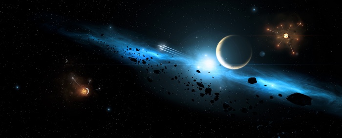 Space battle with planets and nebula