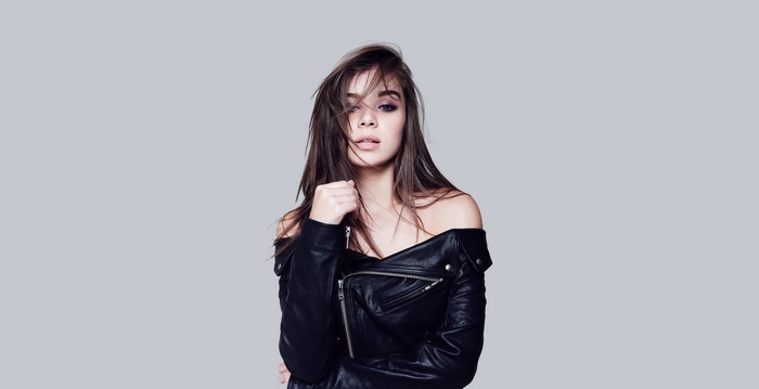 Hailee Steinfeld in a black leather jacket