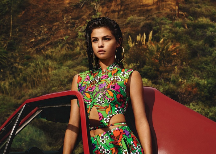 Selena Gomez in a floral outfit