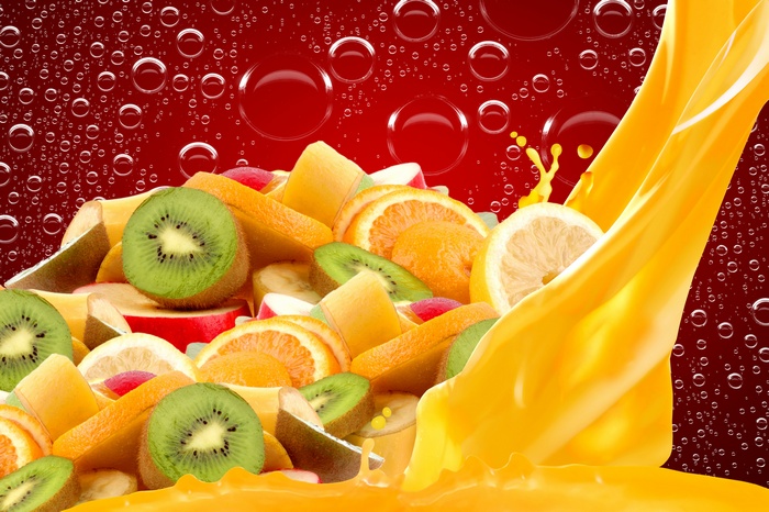Fruit salad with orange juice splash