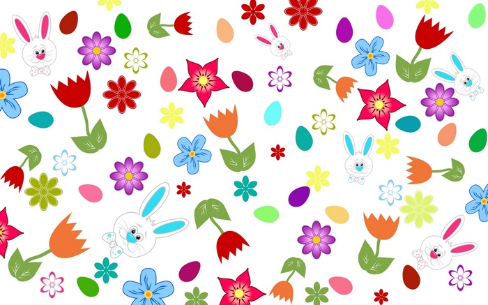 Easter bunnies, flowers, and eggs pattern