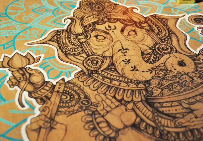 Lord Ganesha drawing with lotus flower