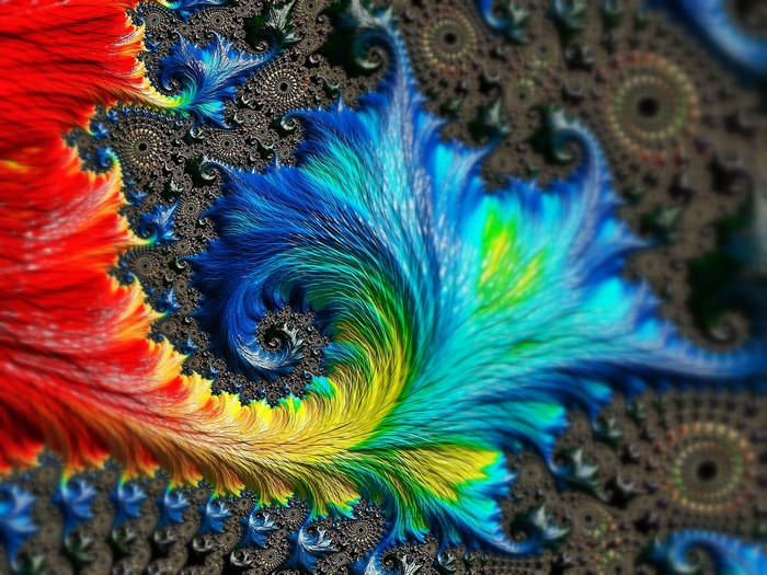 Colorful fractal pattern with red, blue, and yellow hues