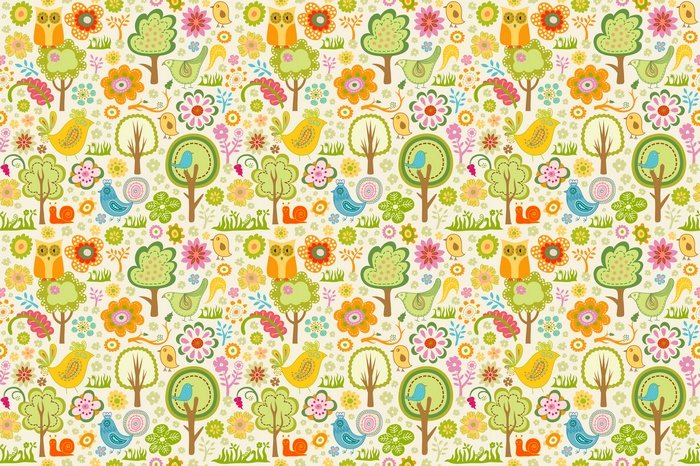 Cute cartoon forest animals and trees pattern