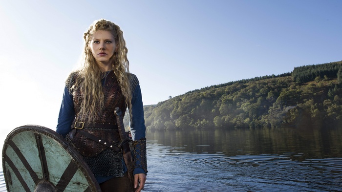 Lagertha from Vikings holding a shield