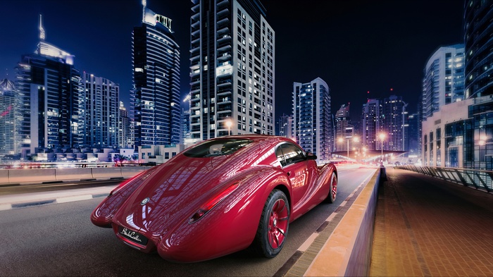 Eadon Green Black Cuillin sports car in city at night