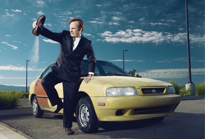 Saul Goodman from Better Call Saul with a car
