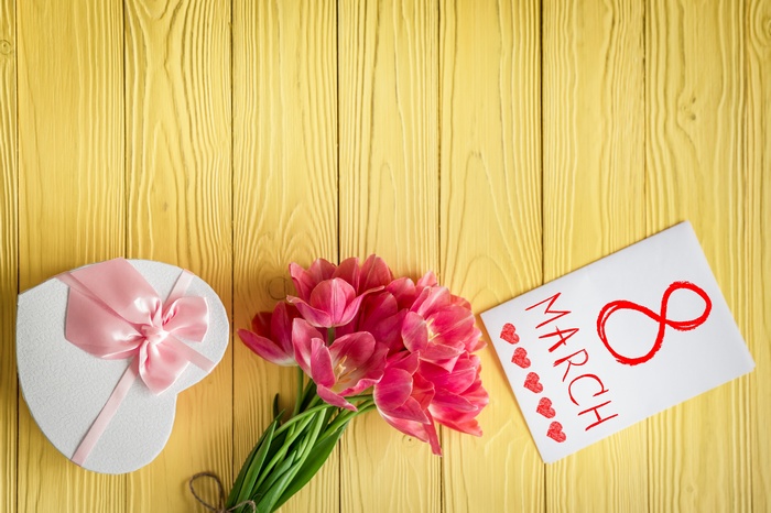 Pink Tulips and Heart Gift Box for March 8