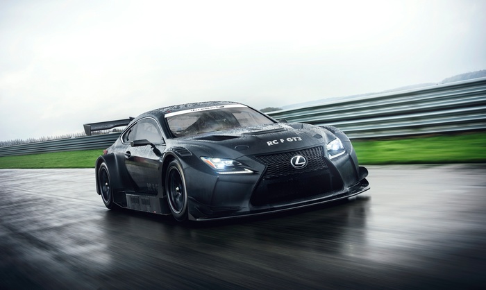 Lexus RC F GT3 race car on a wet track
