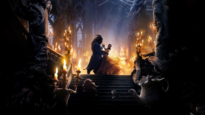 Beauty and the Beast dancing in a ballroom 4K