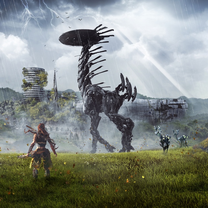 Aloy from Horizon Zero Dawn with Tallneck and Grazers