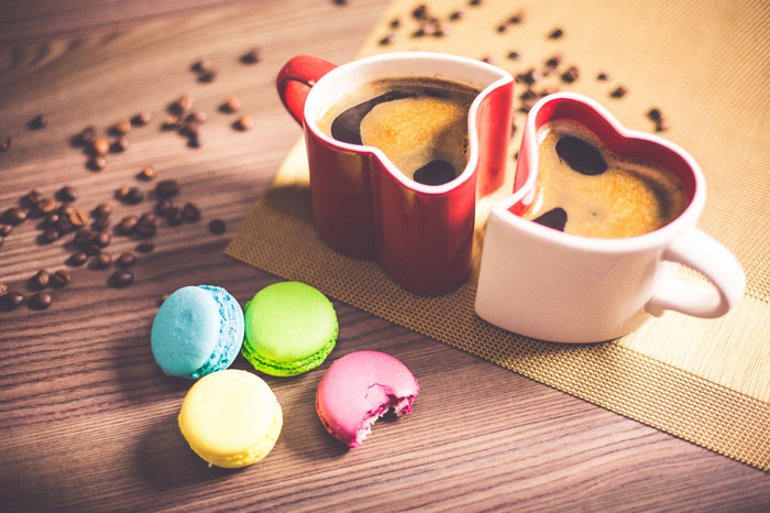 Coffee beans, Coffee cups, 4K, Cookies