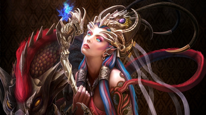 Dragon Witch with Staff and Companion