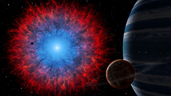 Planets and nebula in deep space