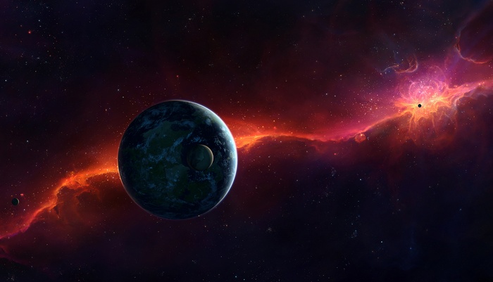 Planets and nebula in deep space