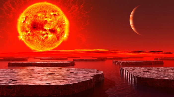 Alien planet with a large sun and gas giant