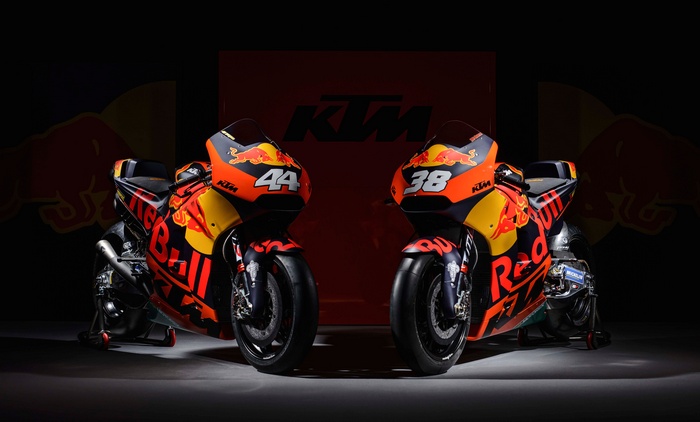 Two KTM RC16 MotoGP race bikes