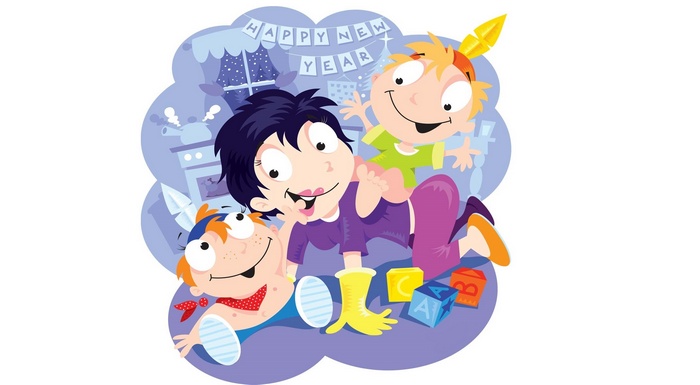 Happy New Year illustration with family