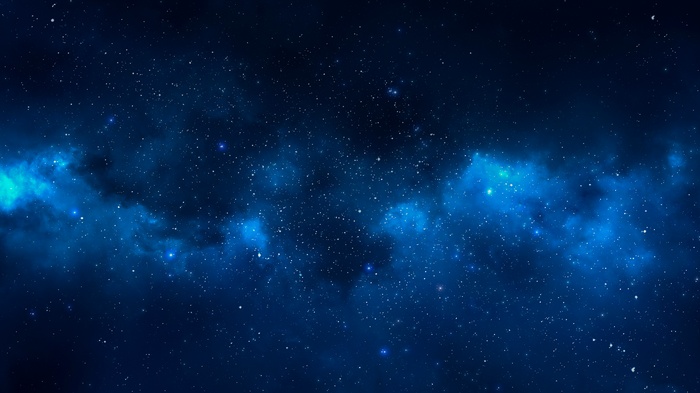 Deep space with blue nebulae and stars