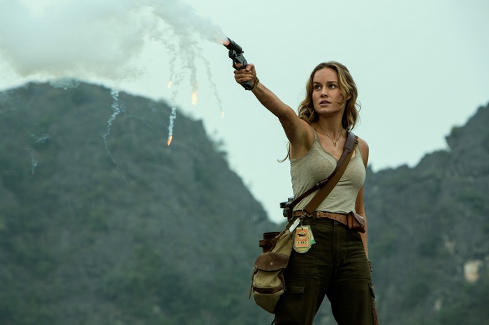 Brie Larson from Kong: Skull Island firing a flare gun