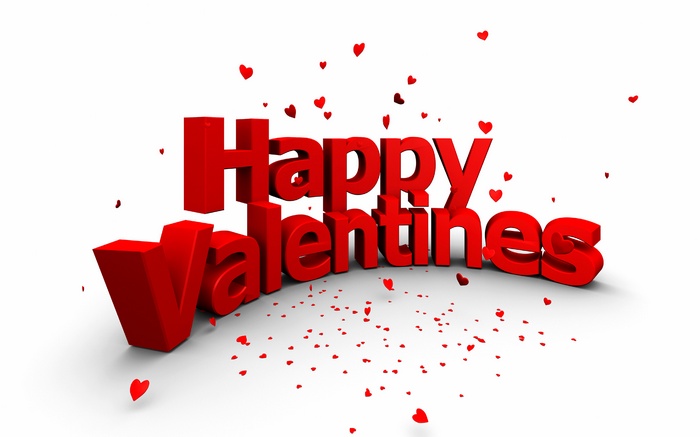 Happy Valentines 3D Text with Hearts