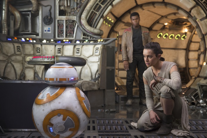 BB-8, Finn, and Rey from Star Wars: The Force Awakens in 4K