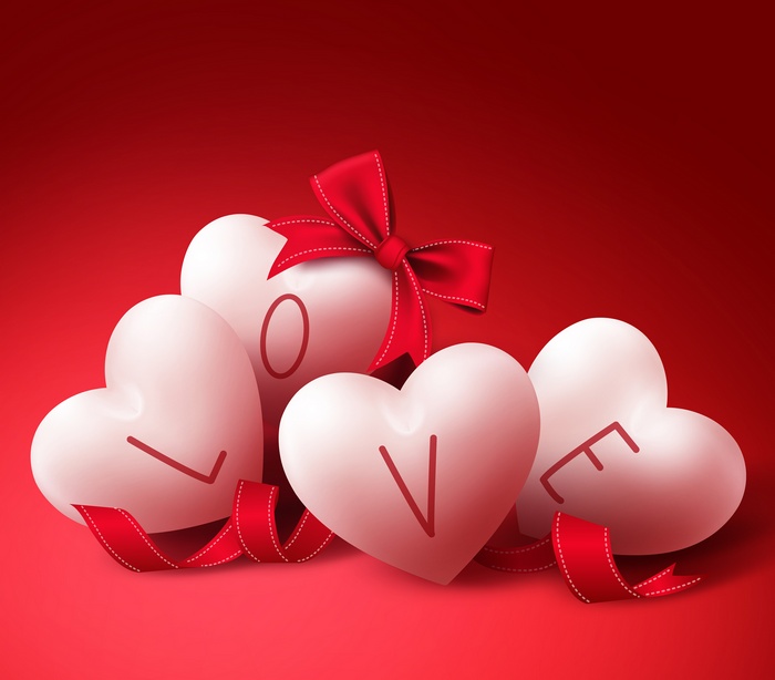 4K, Ribbons, Love hearts