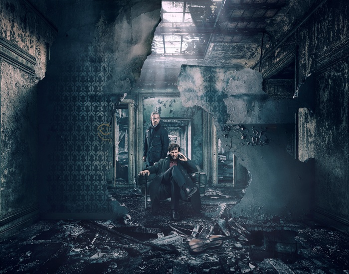 Sherlock Holmes from Sherlock in a ruined room